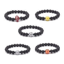 Pierre de lave naturelle et hématite synthétique et bracelet extensible en perles acryliques, bijoux de pierres précieuses d'huile essentielle pour hommes femmes