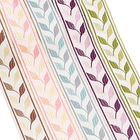 5 Colors Embroidery Polyester Ribbon, Jacquard Ribbon, Garment Accessories, Leaf Pattern