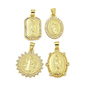 Religion Theme Rack Plating Brass Micro Pave Cubic Zirconia Pendants, Long-Lasting Plated, Cadmium Free & Lead Free, Real 18K Gold Plated