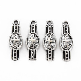 Tibetan Style Alloy Pendants, Cadmium Free & Lead Free, Oval with Cross
