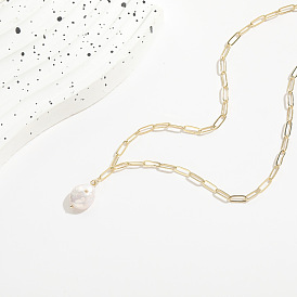 Потрясающее колье-цепочка из меди и пресноводного жемчуга - женские украшения с покрытием из золота 14k