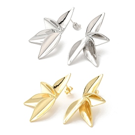 Brass Stud Earrings for Women, Leaf
