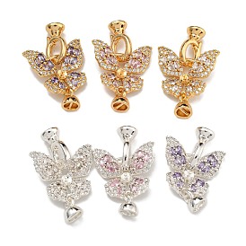 Brass Micro Pave Clear Cubic Zirconia Fold Over Clasps, Butterfly