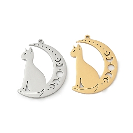 304 подвески из нержавеющей стали, полый, подвеска в форме луны и кошки