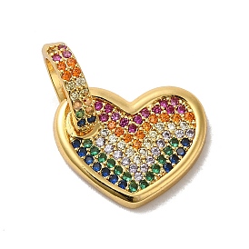 Rack Plating Brass Micro Pave Cubic Zirconia Pendants, Long-Lasting Plated, Lead Free & Cadmium Free, Colorful Heart Charm
