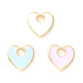 Rack Plating Eco-friendly Brass Enamel Charms, Long-Lasting Plated, Real 18K Gold Plated, Cadmium Free & Nickel Free & Lead Free, Heart