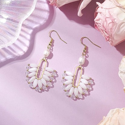 Латунные серьги с натуральным культивированным пресноводным жемчугом, со стеклом и окрашенной натуральной оболочкой, полукруглый, золотые