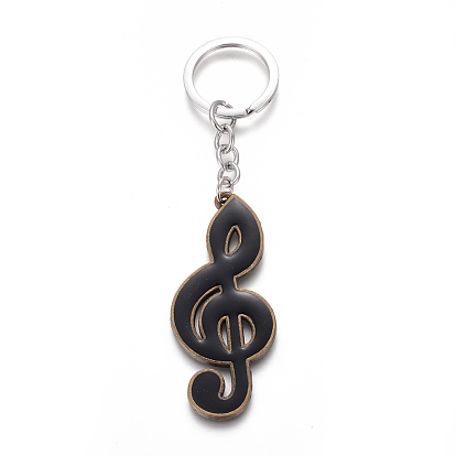 Alloy Keychain, with Enamel and Iron Ring & Chain, Musical Note