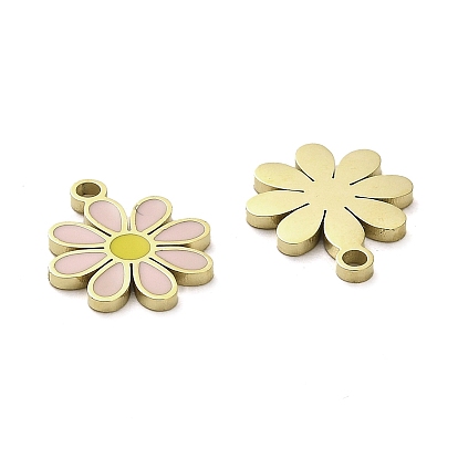 304 Stainless Steel Enamel Charms, Daisy Charms