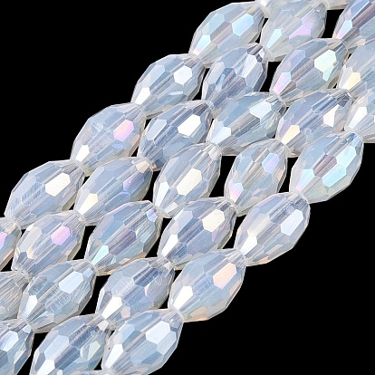 Electroplate Imitation Jade Glass Beads Strands, Rice, AB Color Plated, Faceted