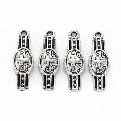 Tibetan Style Alloy Pendants, Cadmium Free & Lead Free, Oval with Cross