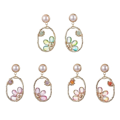 Alloy with Glass Stud Dangle Earring, Flower