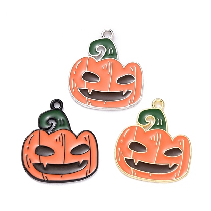 Halloween Alloy Enamel Pendant, Pumpkin Jack-O'-Lantern