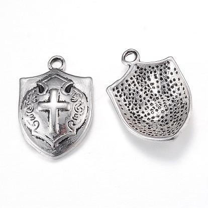 Tibetan Style Alloy Pendants, Shield with Cross, Cadmium Free & Lead Free