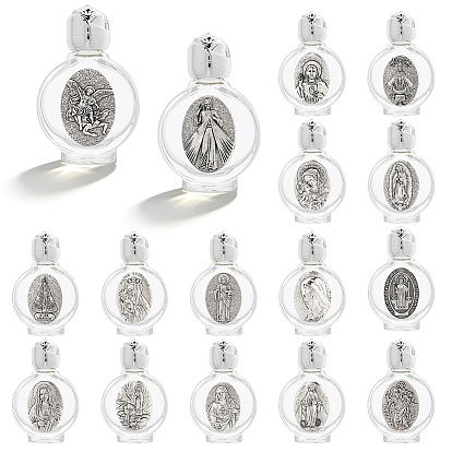 16шт. 16 виды пустых стеклянных бутылок для святой воды для религиозных целей, с крышкой из розового цинкового сплава