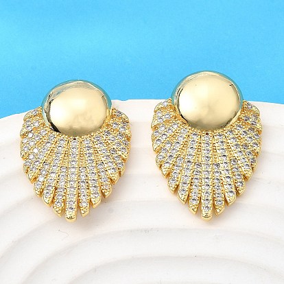 Латунные плоские круглые серьги-гвоздики с прозрачным кубическим цирконием, без кадмия и без свинца, стойки покрытие