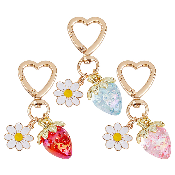 3 шт. 3 цветной эмалированный сплав, цветок с акриловым брелоком в виде клубники, Сплав с застежками