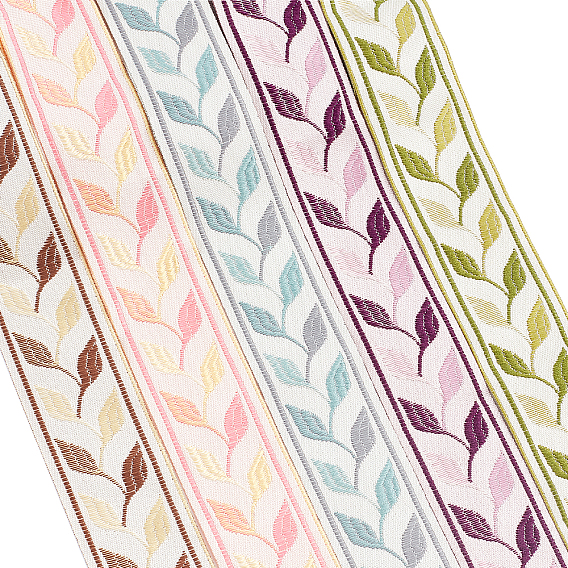 5 Colors Embroidery Polyester Ribbon, Jacquard Ribbon, Garment Accessories, Leaf Pattern