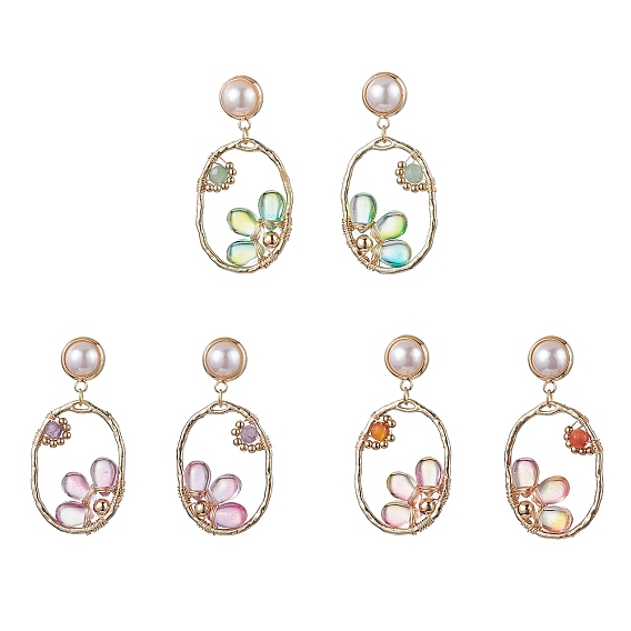 Alloy with Glass Stud Dangle Earring, Flower