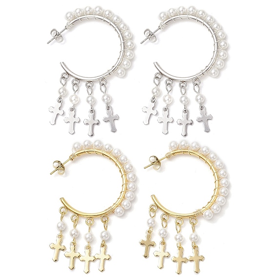 Серьги-гвоздики с крестообразным жемчугом, с 304 серьгами из нержавеющей стали