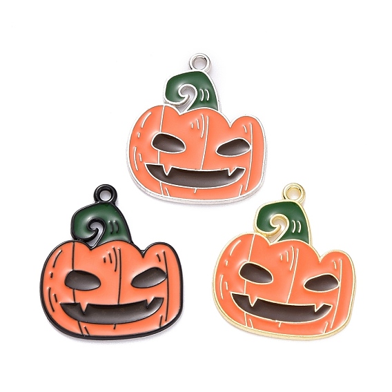 Halloween Alloy Enamel Pendant, Pumpkin Jack-O'-Lantern