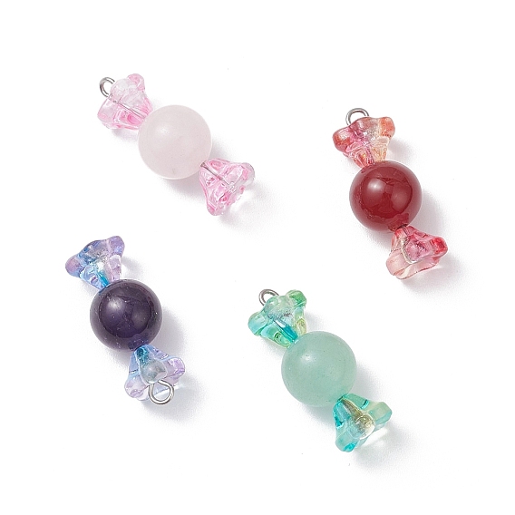4 шт. 4 Цвета: натуральный сердолик, розовый кварц, аметист, зеленый авантюрин, стеклянные подвески, конфетные подвески с 304 петлями из нержавеющей стали, смешанные окрашенные и неокрашенные, разноцветные