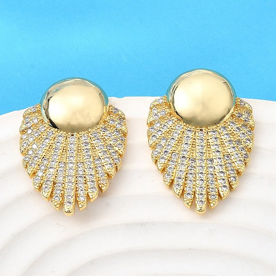 Латунные плоские круглые серьги-гвоздики с прозрачным кубическим цирконием, без кадмия и без свинца, стойки покрытие