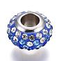 304 Stainless Steel Polymer Clay Rhinestone European Beads, Stainless Steel Color Core, Large Hole Rondelle Beads, 12x8mm, Hole: 5mm