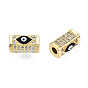Brass Micro Pave Cubic Zirconia Beads, with Enamel, Real 18K Gold Plated, Rectangle with Evil Eye, Nickel Free