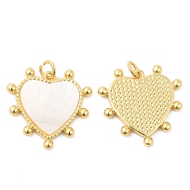 Pendentifs en laiton plaqués sur support avec coque, charmes de coeur, plaqué longue durée, sans plomb et sans cadmium