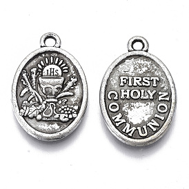 Pendentifs en alliage de style tibétain, sans cadmium et sans plomb, ovale avec mot première sainte communion