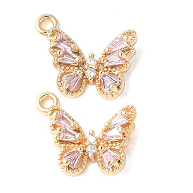 Латунные микро проложить кубического циркония подвески, без кадмия, без никеля и без свинца, бабочка, розовый жемчуг