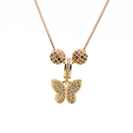 Butterfly Diamond Ball Pendant Necklace - Customizable Sample Available