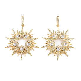 Brass Micro Pave Clear Cubic Zirconia Pendants, Nickel Free, Star