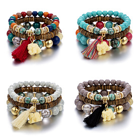 Bohemian Elephant Tassel Wooden Bead Multi-layer Bracelet Chic Fashion Jewelry