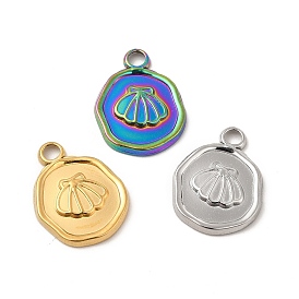 Ion Plating(IP) 304 Stainless Steel Pendants, Flat Round with Shell Charm