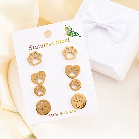 304 комплекты сережек-гвоздиков из нержавеющей стали, отпечаток лапы