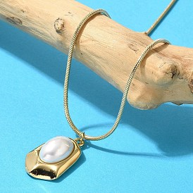 Ожерелья с подвесками из ракушечного жемчуга и полигона, ионное покрытие (ip) 304 ожерелья из круглой змейки из нержавеющей стали для женщин