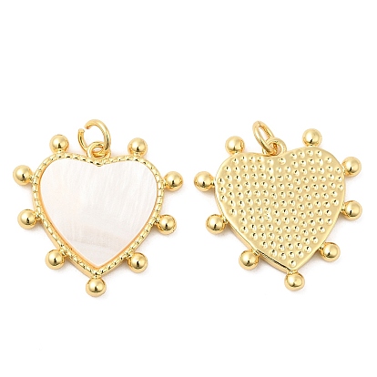Pendentifs en laiton plaqués sur support avec coque, charmes de coeur, plaqué longue durée, sans plomb et sans cadmium