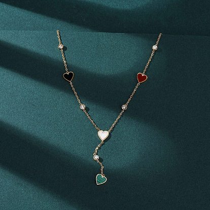 304 Женские ожерелья с подвеской в виде сердца из нержавеющей стали, кристаллов, страз и смолы, ионное покрытие (ip)