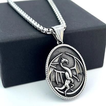 Нордический викинг винтажный овальный ожерелье из нержавеющей стали с драконом для унисекс