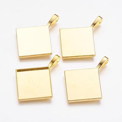 Losange supports cabochons pendentif en alliage, sans cadmium et sans nickel et sans plomb, cuvettes à bord droit, 50x38x3mm, trou: 10x6 mm, plateau: 25x25 mm