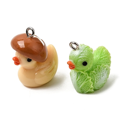Vegetable Theme Opaque Resin Pendants, Duck Charm, with Platinum Iron Loops