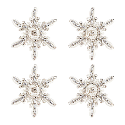 4 стеклянные аппликации со стразами в виде снежинок, аппликации из бисера ручной работы из ткани, костюм шляпа сумка украшение аксессуары