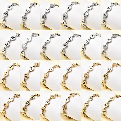 12 созвездия 304 браслеты из нержавеющей стали, ионное напыление (IP) для женщин, плоско-круглые