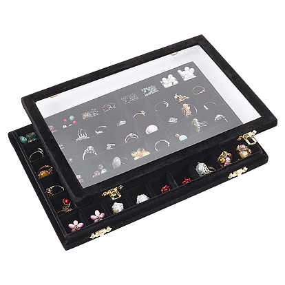 MDF Covered with Velvet Jewelry Grid Display Cases for Earrings Rings, with Clear Visible Window Lid, Rectangle