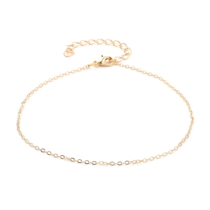 Brass Cable Chains Anklets, with Lobster Claw Clasps