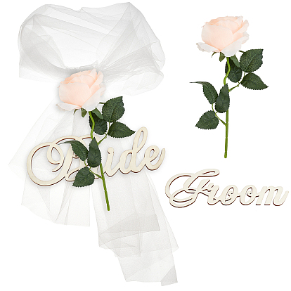 isle Chair Back Floral Decoration for Wedding Ceremony, Including High Density Organza Yarn Decoration, Natural Wood Hanging Wall Decorations, Silk Artificial Flower