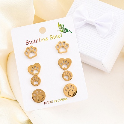 304 комплекты сережек-гвоздиков из нержавеющей стали, отпечаток лапы