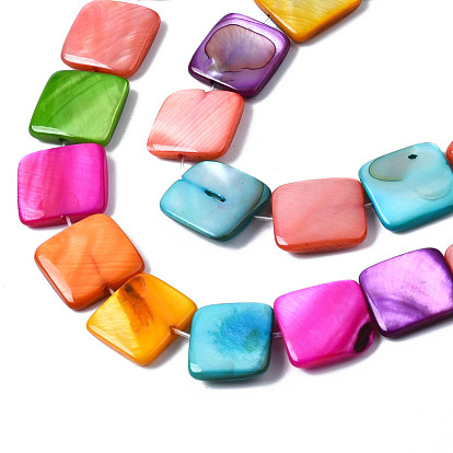 Natural Freshwater Shell Beads Strands, Dyed, Square